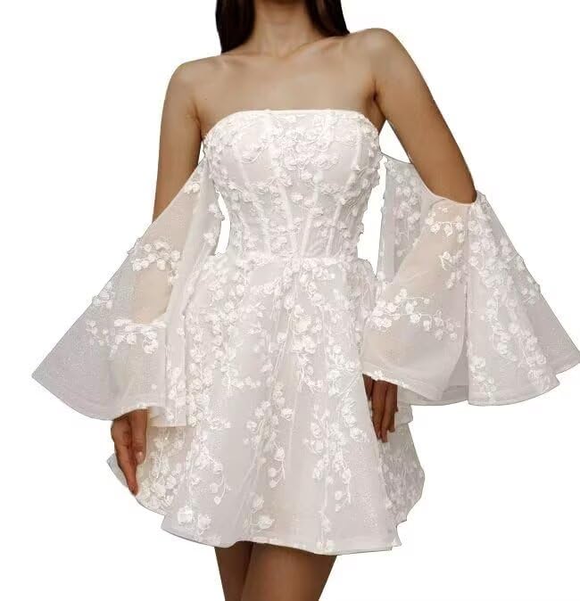 SHANDUAO Lace Short Wedding Dresses for Bride Strapless Lace Bridal Evening Party Gown ZS300