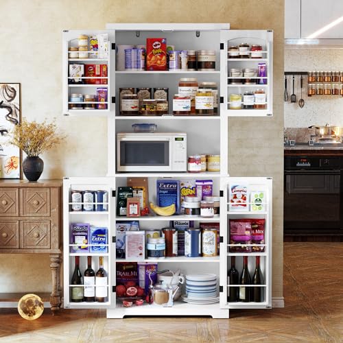 HOLTICO Küchenschrank mit Arbeitsplatte, Hochschrank Küchenbuffet Buffetschrank, Esszimmerschrank, Speisekammer mit Türen und Regalen für Esszimmer, Wohnzimmer, Waschküche,Weiß