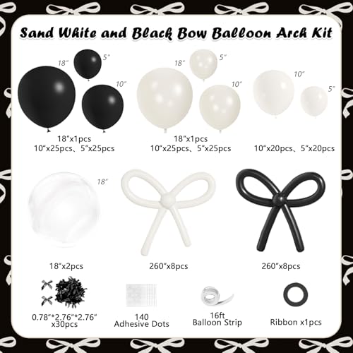 Image of JOGAMS 199Pcs Black and White Balloons Arch Garland Kit, Black Bow Party Decorations with 260 Clear Ribbon Pearl White Balloons for Bow Coquette Birthday Decorations Bachelor Baby Shower Bridal Shower