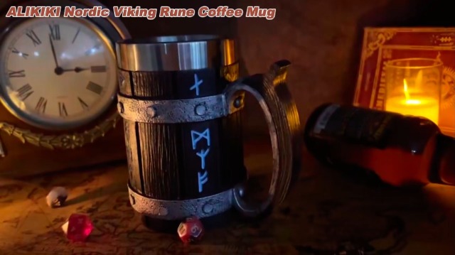 OTARTU Viking Warrior Skull Beer Mok, Barok Patroon Nordic Beer Stein, RVS Viking Cups voor Mannen en Vaderdag Gift 600ml