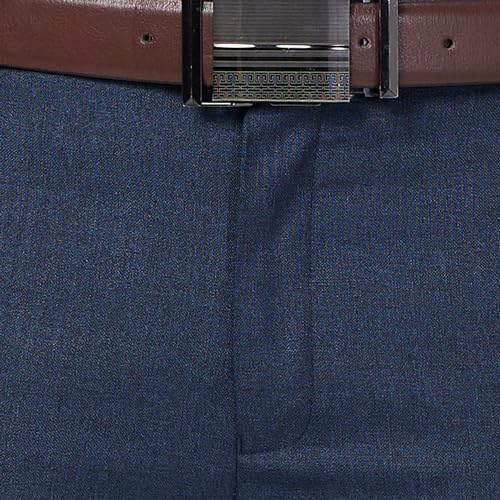 Image of Raymond Men Slim Fit Solid Pattern Polyester Blend Flat Front Casual Trouser