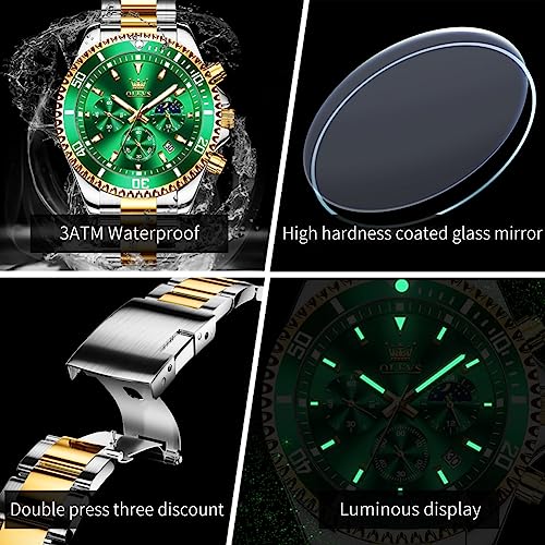 Image of OLEVS Men's Waterproof Watches Stainless Steel Waterproof Chronograph Wrist Watches Luxury Dress White Luminous Big Face Analog Quartz Male Watches