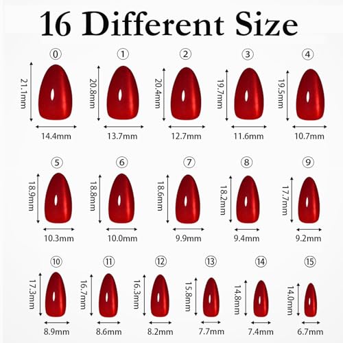 DMQ Red Cat Eye False Nails, 32Pcs Burgundy Glitter Press on Nails Short, Almond Wine Red Shimmer Fake Nails, Full Cover Glossy Stick on Nails with Glue for Women Girls DIY Nail Art Gifts - Image 6