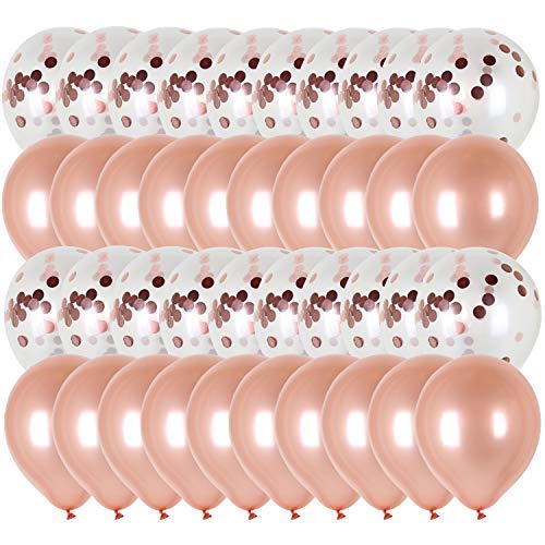 Wetheparty Rose Gold Confetti Balloons | 40 Pack Of Balloons | Decoration For Bridal Shower Balloons, Rose Gold Party Decorations, Globos Para Fiestas, Beautiful Pearl Finish #TOP1