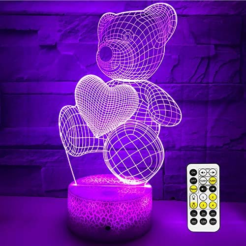 eTongtop Night Lights for Kids 3D Bear Night Lamps 7 Colors Changeable with Time Remote Birthday Gifts for Girls Boys (Cute Bear)