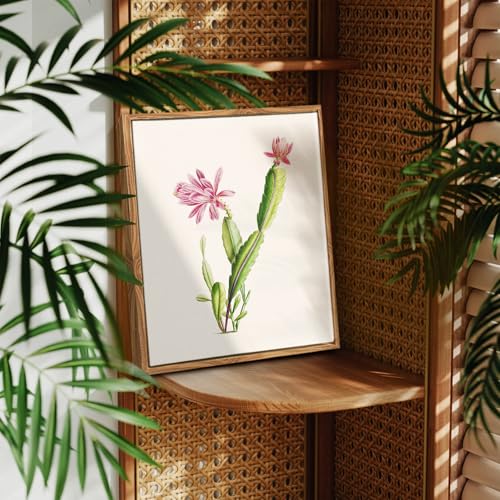 crmotu Botanical Framed Wall Art, Cactus Floral Canvas Prints, Tropical Plant Nature Wall Decor, Minimalist Vintage Pictures for Bedroom Bathroom Kitchen Desktop, Rustic Farmhouse Decor, 9x11 inch