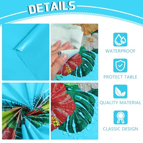 Image of Irenare 12 Sheets Hawaiian Luau Tablecloths for Party Decoration 54 x 108'' Tropical Palm Leaves Table Cloth Hawaii Disposable Rectangular Plastic Table Cover for Summer Beach (Multicolored)
