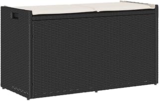 vidaXL Outdoor-Sitzbank mit Stauraum und Kissen Schwarz 100 cm, Gartenaufbewahrungsbank, Außenlagerbank, Außenbank mit Stauraum