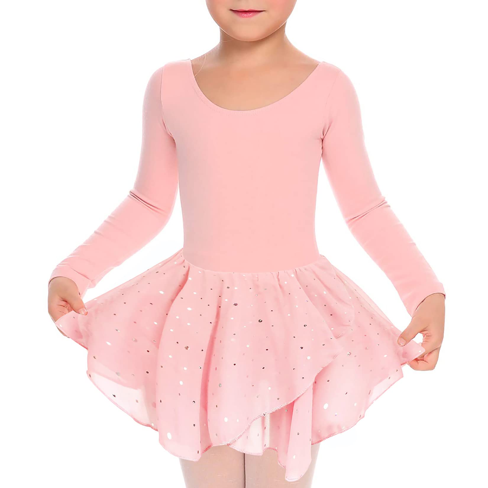 Girls Ballet Dress Kids Long Sleeve Cross Straps Ballet Outfit Gymnastics Leotard Costume Dancewear with Skirt 3-10 Years