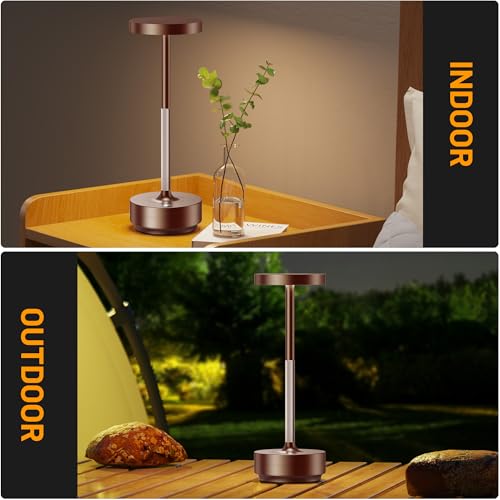 SAKRINGT Rechargeable Cordless Table Lamp - Battery Operated LED Portable Table Light with 3 Color Stepless Dimming, Memory Function - IP54 Waterproof for Outdoor, Restaurant, Patio, Camping