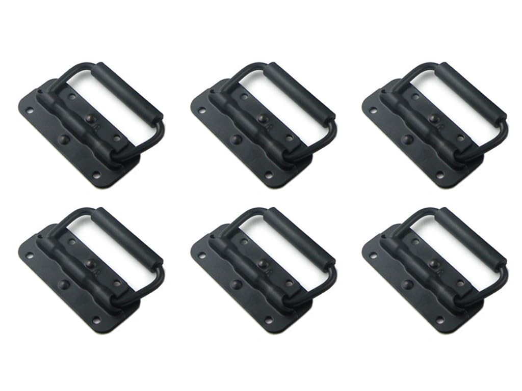 Kellegour Pack of 6 Spring-Loaded Box Handles, Hardware Boxes Handle, 100 mm Black Folding Handles, Spring-Loaded Box Handle, Metal, Carry Handle Folding Handles for Speaker Boxes, Toolbox, Door, Tool