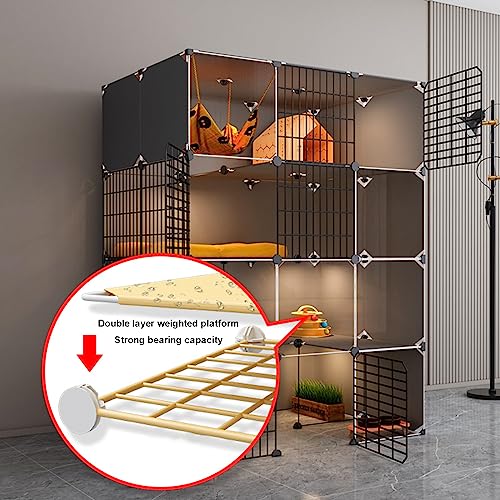 Cage pour chat portable à 3 niveaux avec structure spacieuse modulable