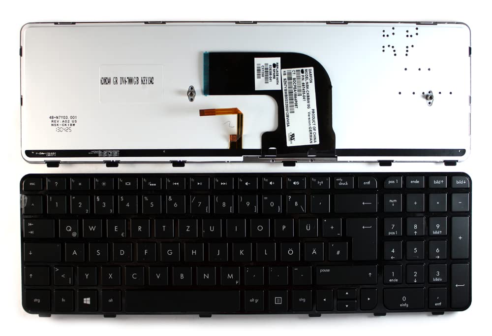 Power4Laptops German Layout Glossy Black Frame Backlit Black Replacement Laptop Keyboard Compatible with HP Pavilion dv6-7010