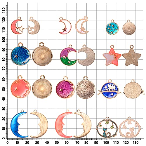 136 Pieces Sun Star Moon Charms Jewelry Making Pendants Assorted Gold Plated Charms Mixed Tibetan Silver Sun Star Celestial Charm Diy For Earring Necklace Bracelet Jewelry Making And Craft #TOP1