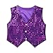 Agoky Kinder Jungen Pailletten Weste Glänzend Anzugweste V-Ausschnitt Tops Oberteile mit Knöpfe Glänzend Gilet Motto Party Kostüm Hochzeit Fasching Violett 134-140