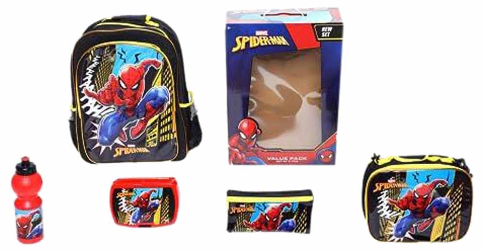 FirstKidSpider-Man Value Pack 5 in 1 (Backpack) - 16"|for Boys School Valuepack (Backpack 16", Lunch Bag, Pencil Case, Lunch Box, Waterbottle),Backpack For Kids|Bag For Kids|School Bag For Kids|Backpack