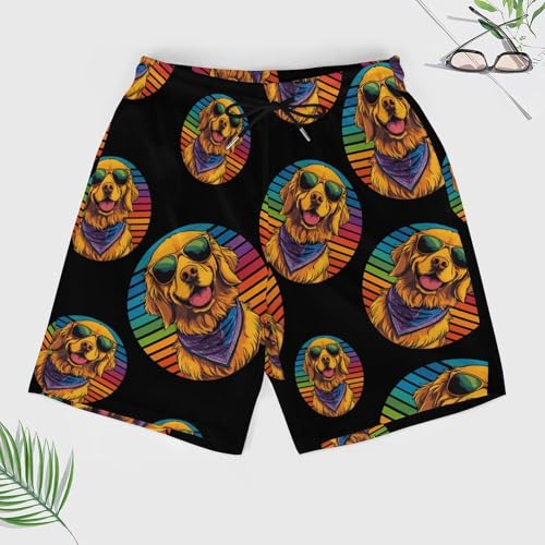 Vintage Retriever Dog Wearing Bandana Beach Shorts for Men Swim Trunks Quick Dry Swim Shorts with Compression Liner Pocket3