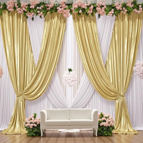 Image of 10x10 ft Wrinkle Free Gold Sequin Backdrop Curtain for Parties,Thick Not Fall-Off Glitter Wedding Backdrop Drapes,2 Panels 5x10ft Shimmer Photo Back Drop Cloth for Graduation Photography Background