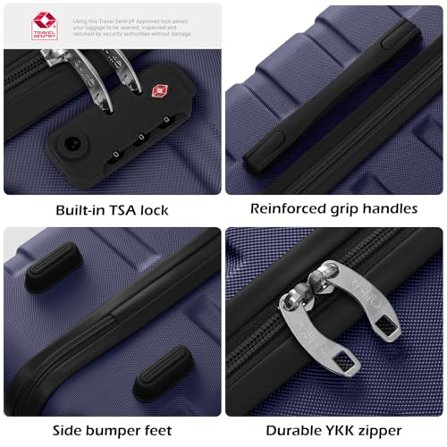 Image of Coolife 3 Piece Luggage Set Hardshell Suitcases with TSA Lock,Navy | 360 Spinner Wheels;YKK Zippers;Space-Saving Nested Design;Ergonomic Telescoping Handle