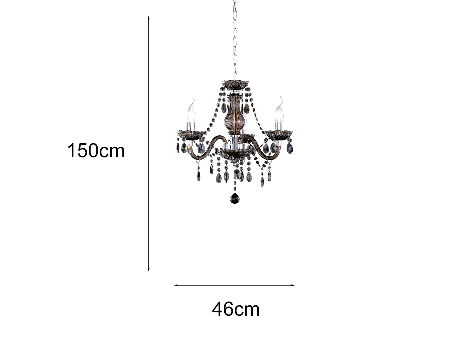 Reality Leuchten R11073002 Kronleuchter, Ex kl. 3x E14, Schwarz, 3-flammig