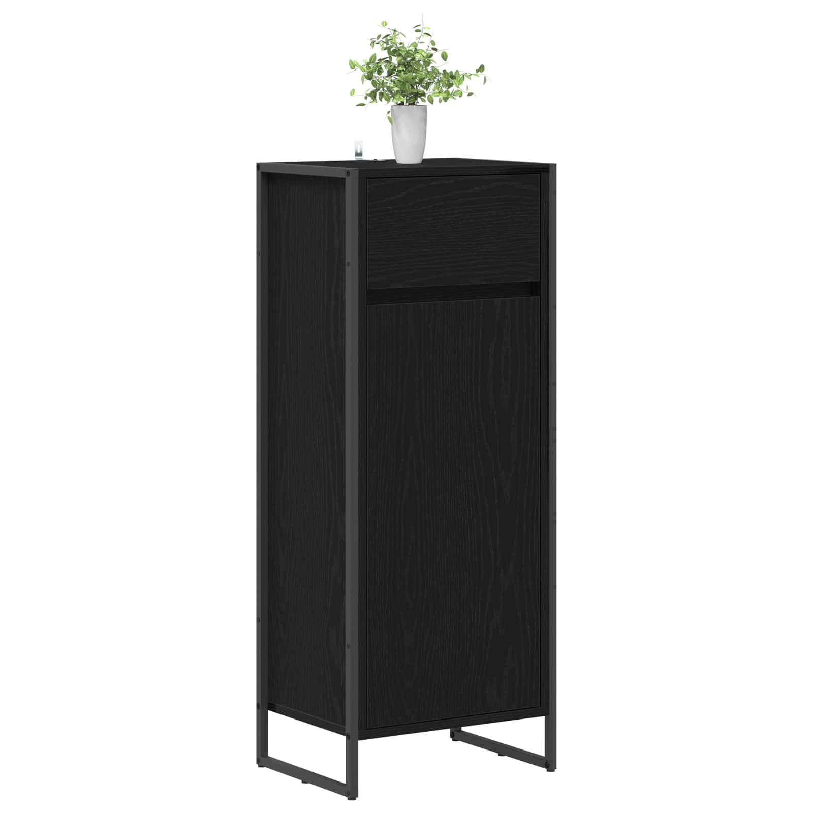 Meuble de Salle de Bain en Bois d'ingénierie Chêne Noir 40 x 30 x 100 cm avec tiroir, Support Suspendu, Rangement, Portes et étagères pour Salle d'eau Moderne