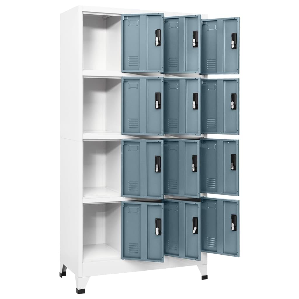 Armadietto in acciaio 90x45x180 cm Grigio Chiaro Scuro | Porte chiudibili con prese d'aria, portaetichette, ampio spazio di archiviazione per ufficio scuola