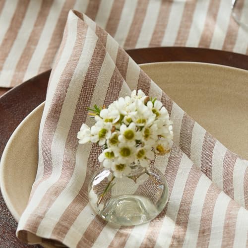 Image of Solino Home 100% Linen Napkins, 20 x 20 in, Brown, Amalfi Stripe, Set of 4