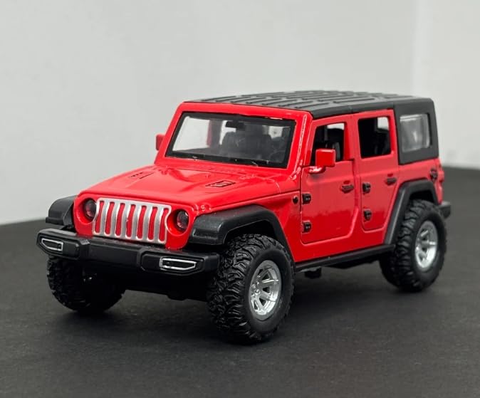 Image of SHAKTISM Die-Cast Metal Car Toy -1:36 Scale, Opening Doors, Pull Back Function, Collectible Toy, Racing Car for Kids Birthday Gift for Boys Girls (Red Wrangler Diecast)