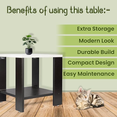 Image of SBF Furniture Small Wooden Side Table with Storage Shelf - 40x40 cm End Table Nightstand - Bedside Table for Bedroom, Living Room, Office - Modern, Durable, Easy-to-Clean Furniture