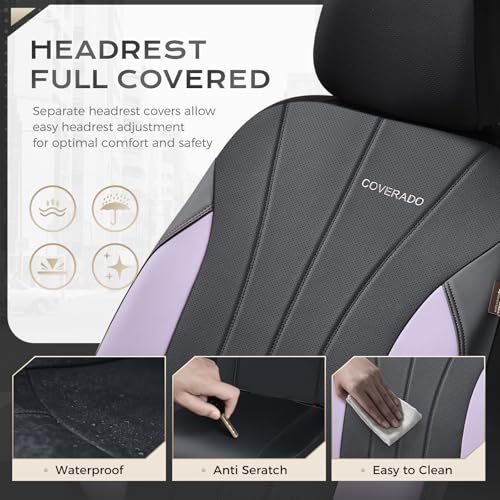 Image of Coverado Car Seat Covers Front Seats, Automotive Seat Covers 2 Pack, Leather Car Seat Covers, Spill-Proof Design, Purple Seat Covers for SUV Sedan Truck