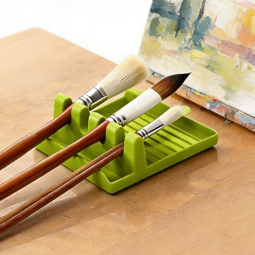 Suporte de pincel de armazenamento com bandeja coletora, organizador de vários compartimentos para artistas, estudantes, pintura de estúdio, uso 1 peça (verde)