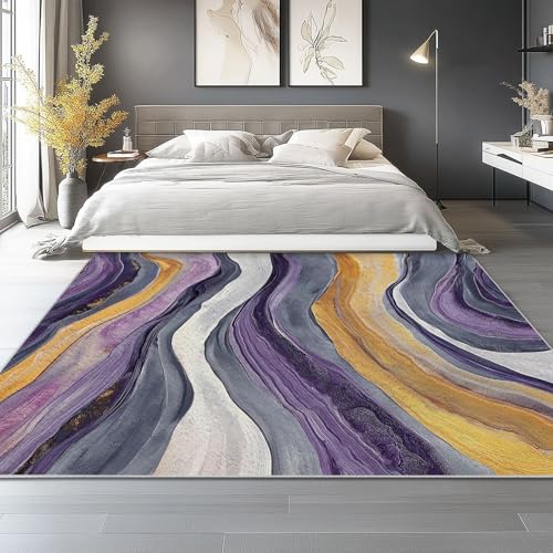 Tapis de salon lavable doux texture abstraite rectangulaire - 6