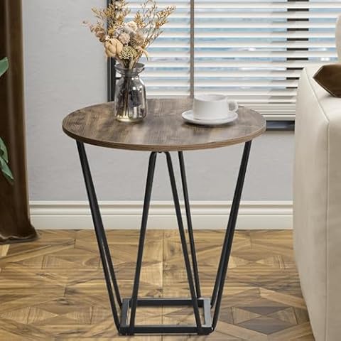 Comfy to go Round Side Table, 21.6" Small End Table for Living Room Bedroom Office, Industrial Modern Sofa Accent Table with Wood Grain Tabletop and Metal Frame, Easy Assembly(Rustic Brown) Cover