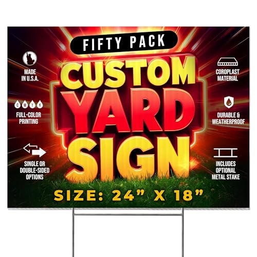 50 Pack 24x18 Custom Yard Signs with Stakes Personalized Yard Signs for Outdoors Customized Full Color Print Corrugated Signs for Business