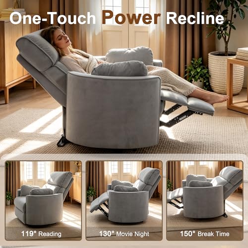 Image of 450lbs Oversized Power Recliner Chair for Big & Tall Adults, Extra Wide Electric Chair with USB & Type-C Ports, Chenille Single Sofa with Pillows for Living Room, Bedroom, Gray