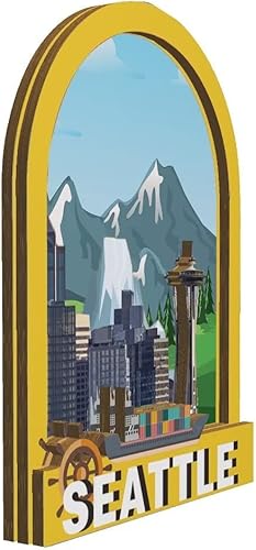 Miniatura 2 de Imán de madera para nevera de Seattle Washington USA Monumentos 3D de viaje, recuerdos coleccionables, decoración hecha a mano -1921