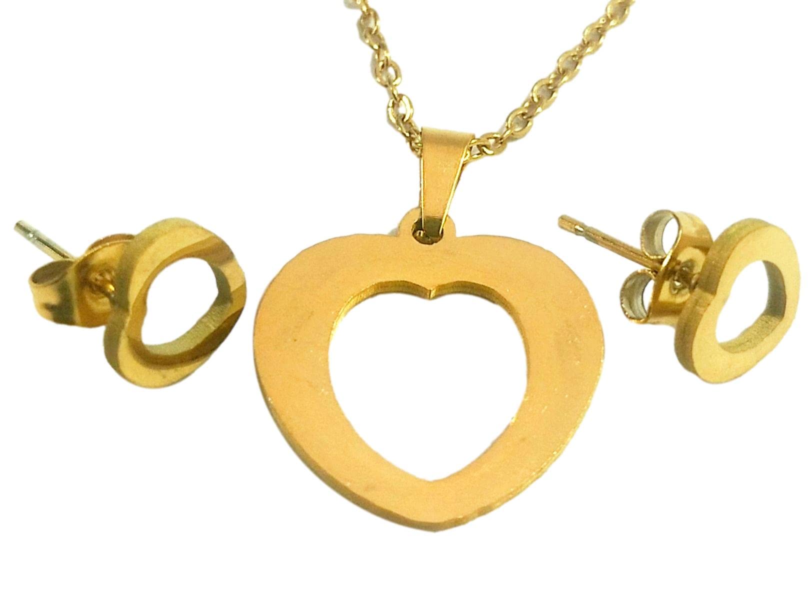 fashion Jewelry set Pendant chain Gold 16 inches stainless steel Heart Pendant for girls Valentine Gifting Jewellery-image-25