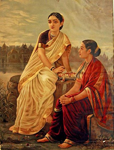 Image of Tallenge - Radha with Sakhi - Raja Ravi Varma Mythology Collection - Large Poster Paper (23 x 30 inches)