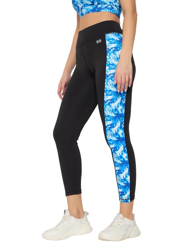 Image of Clovia Women's High Rise Active Tights in Black with Side Panels & Side Pocket