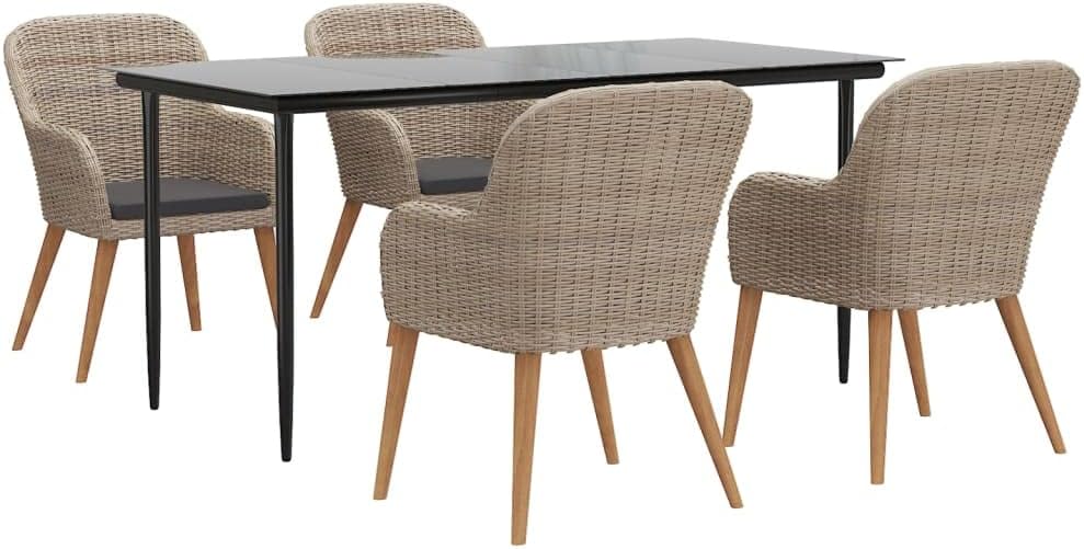vidaXL Patio Dining Set 5 Piece, Outdoor Wicker Patio Furniture Set with Cushions, Outdoor Dining Set for Backyard Garden, Modern Style, Brown