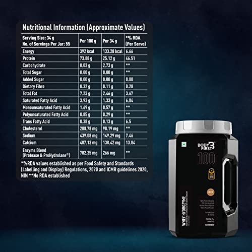 Image of Body First Whey Hydrozyme - Combination of Whey Protein Hydrolysate, Isolate & Concentrate with ProHydrolase & Protease Digestive Enzymes, 25g Protein, 5.8g BCAA, Coffee Flavour, 27 Servings