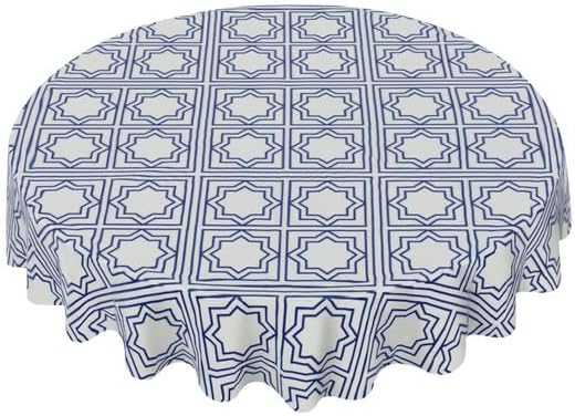 Exquisite Round Tablecloth Blue Gingham Table Cloth Decor Washable Table Cover with Wrinkle Resistant for Home Kitchen Dining Room Picnic Camping