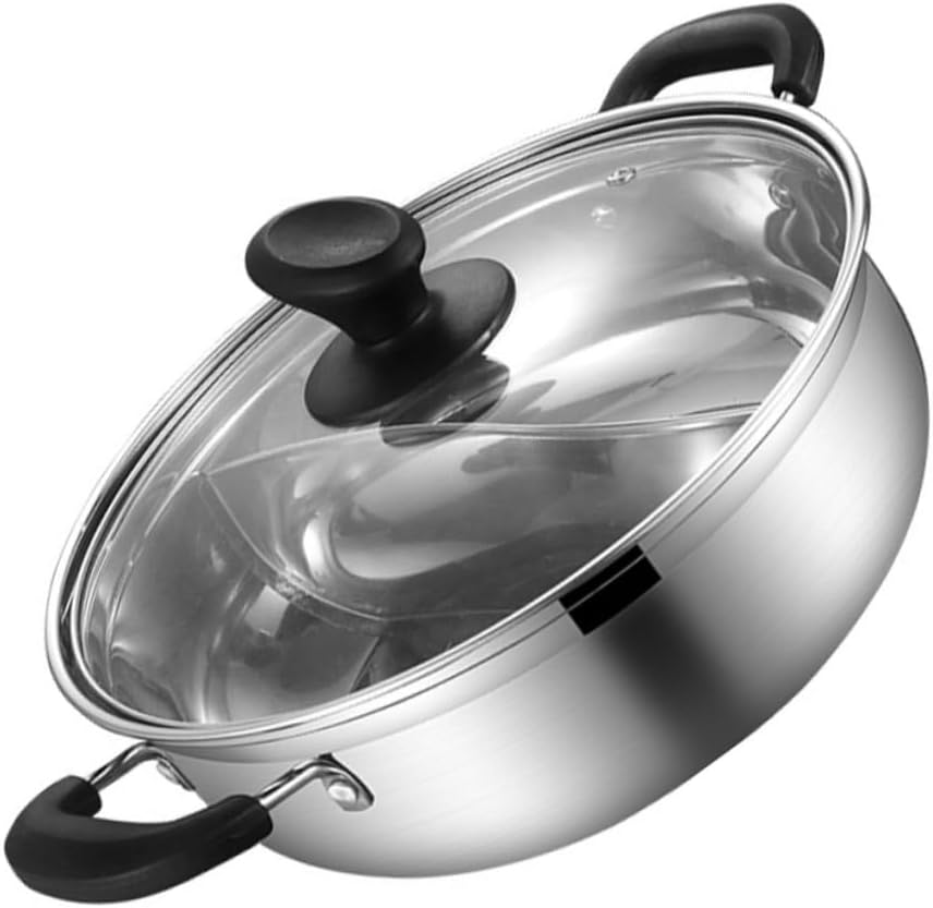PRETYZOOM 304 Stainless Steel Dual Hot Pot Cookware Lid for Induction Cooker Multi Pot Suitable for Family and Gatherings