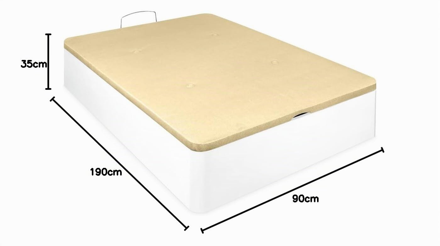 Somnia Descanso - Canapé Abatible Súper Reforzado Gran Capacidad con Tapa Transpirable, Esquinas Redondeadas, 90 x 190, Blanco