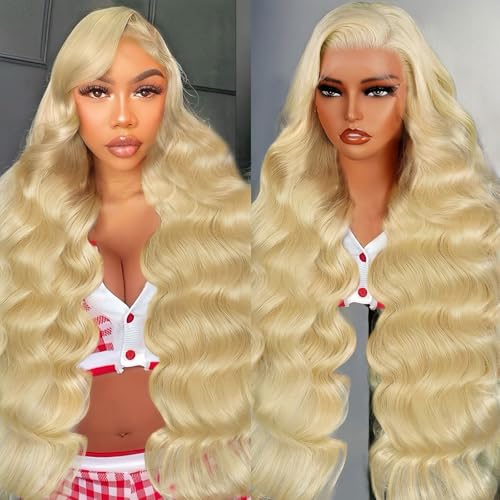 34 Inch Blonde Wig Human Hair 613 Lace Front Wig Human Hair 200 Density 613 HD Lace Frontal Wig 13x6 Blonde Body Wave Lace Front Wigs Human Hair Pre Plucked