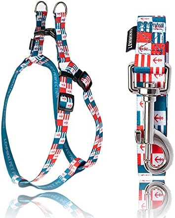 Navy Blue Dog Leash and Harness Set, 4FT Dog Collar and Leash Set with Safety Locking Buckle, Durable Dog Vest Harness for Small Dogs Training Easy Walking Running