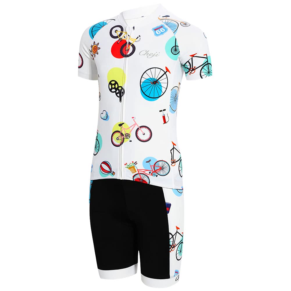 Kinder Jungen Radtrikot Set Mädchen 2tlg Radsport Bekleidung Kurzarm Fahrrad Trikot Kurz Radhose mit Sitzpolster Atmungsaktiver Fahrradanzug