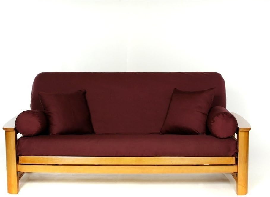 Royal Heritage Home 100% Cotton Full Size Futon Cover - Burgundy - Washable Zippered Sofa Furniture Bed Mattress Covers - Armless Couch Zipper Slipcover Protector/Encasement