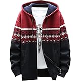 [エアバイ] オルテガ柄 メンズ ニット パーカー あったか フード付き ジップアップ セーター カーディガン 秋 冬 冬用 防寒 厚手 無地 長袖 韓国 前開き お兄さん ゆったり かわいい かっこいい おしゃれ ウェア コート フード ジップ ストレッチ フロントジップ アウトドア サバゲー スポーツ フィットネス トレーニング マウンテン カジュアル ストリート レッド 2A-A08-RDL
