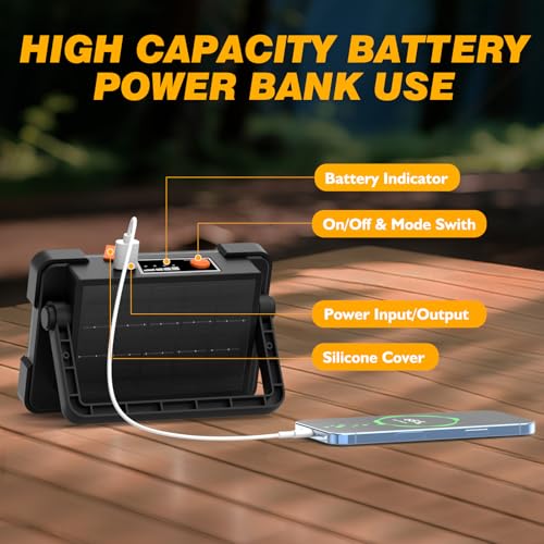 Image of 120W Solar Rechargeable Work Light, 144 LED 10000LM Led Work Light with 4 Modes, Portable Flood Light with Stand, IP66 Waterproof Outdoor Working Light for Emergency Mechanic Camping Repair (Black)